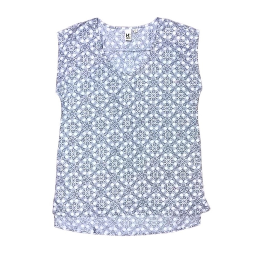 Periwinkle Sleeveless Blouse XS Gray Blue Medallion Print Blouse 14th & Union